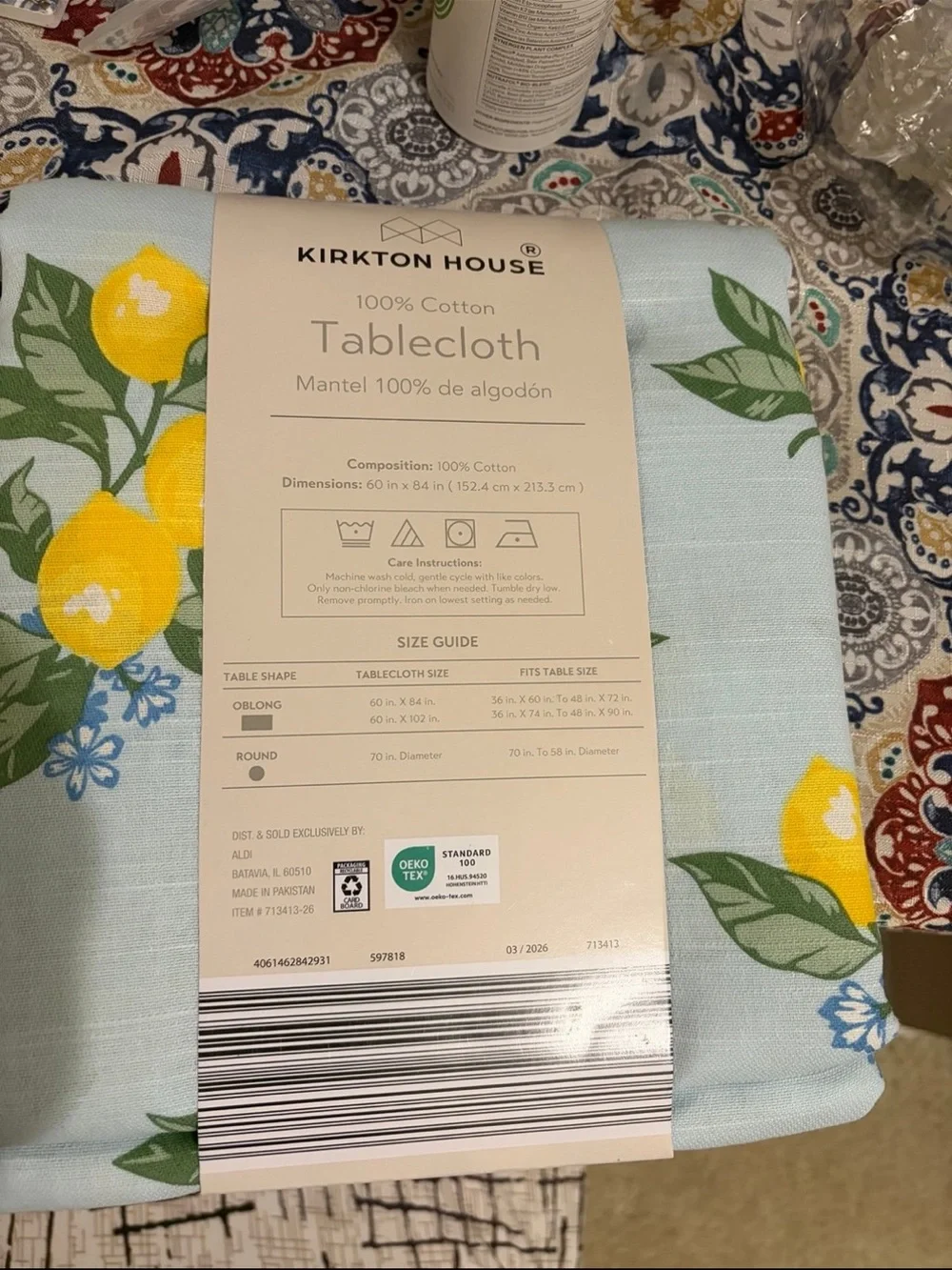 Kirkton House Lemon Print Cotton Tablecloth - Light Blue